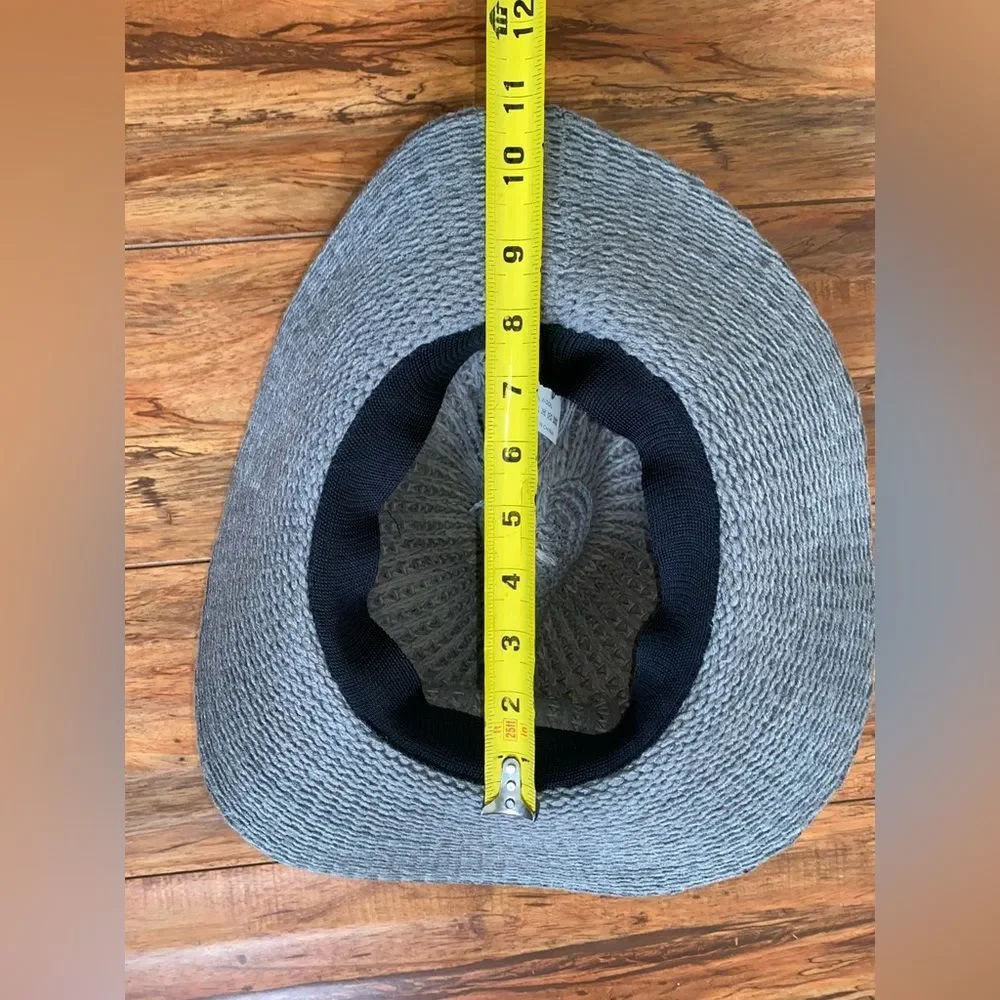Women’s Grey Crochet Sun Hat | Wide Brim Fedora with Braided Leather Band